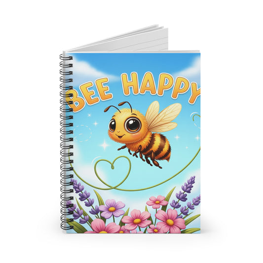 Bee Happy Spiral Notebook - Cute Bee Design, Perfect for Journaling, Back to School, Gifts for Kids, Nature Lovers, Stationery Gifts